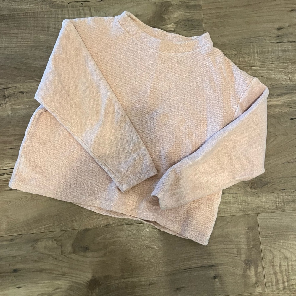 H&M Powder Pink Boat Neck Cropped Sweater Cotton Blend Made In Bulgaria Sz L